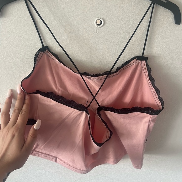 Pink with black lace tank top - Picture 3 of 3